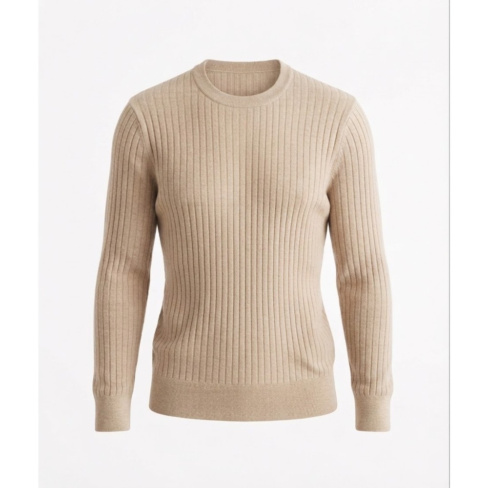 Abercrombie & Fitch Ribbed Crew Sweater Small Tan Beige Unisex NWT